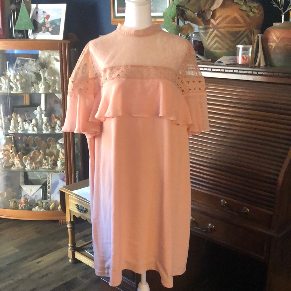 Express Peach Lace Midi Dress - Picture 3 of 15